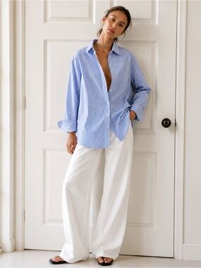 Blue Pinstripe Button-Up Shirt